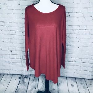 Umgee Maroon Waffle Knit Asymmetrical Pullover Tunic Sweater XL